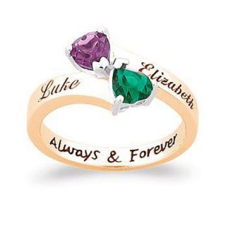 18K Gold Plate Couples Always & Forever Simulated Birthstone Hearts