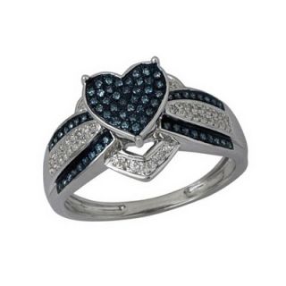 CT. T.W. Blue and White Diamond Heart Ring in Sterling Silver