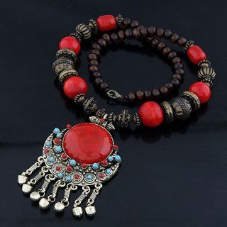 Fashion Jewelry Bohemian Style Big Beads Pendant Long Necklace for Women red Jewelry