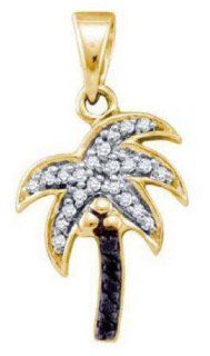 0.12 cttw 10k Yellow Gold Black Diamond Palm Tree Pendant Necklace Comes With 18" Yellow Gold Plated Filigree Chain (Real Diamonds 0.12 cttw) Jewelry