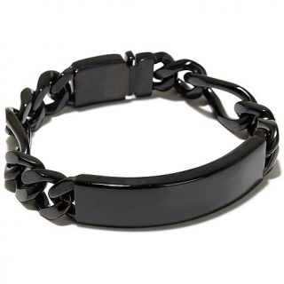 Men's Black Stainless Steel Figaro Link ID Bracelet