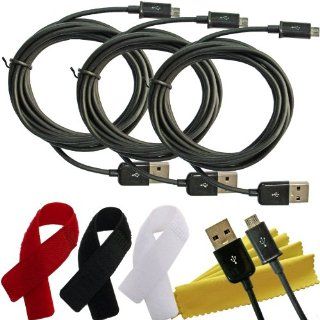 ColorYourLife Bundle of 3 PCS 3 Feet USB to Micro USB Sync and Charging Cable for Samsung Galaxy S4 i9500 S4 mini Note 2 II, LG, HTC, Sony & Other Smartphones with 3 Pcs Velcro Cable Tie + Microfiber Cleaning Cloth   Retail Packaging (3 Ft Black) Cell