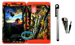 AT&T LG Optimus G E970 Hybrid 2 in 1 Big Branch Mossy Camo Plastic Snap On + Orange Silicone Kickstand Cover Case (Stylus Pen,Camo Earpiece & Wireless Fones' Wristband included) Cell Phones & Accessories
