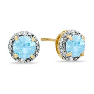 0mm Lab Created Aquamarine and Diamond Accent Frame Stud Earrings in