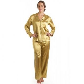 Camille Womens Ladies Satin Long Length Gold Pajamas Sizes 6 18 14