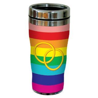 Tree Free Greetings Rings on Rainbow Background Sip 'N Go Stainless Steel Lined Travel Mug, 16 Ounce Gay Coffee Mug Kitchen & Dining