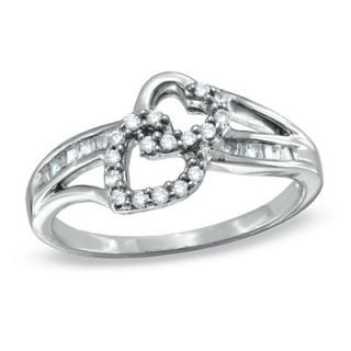 CT. T.W. Diamond Double Heart Promise Ring in 10K White Gold