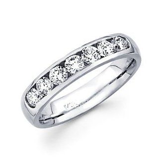 14k White Gold Channel Set 5 Round Diamond Womens Wedding Ring Band 1/2ct (G H Color, I1 Clarity) Jewelry