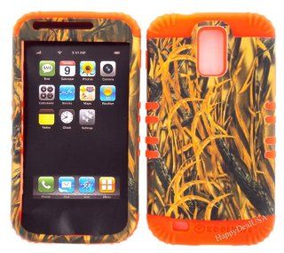 2 in 1 Hybrid Case Protector for T mobile Samsung Galaxy S2 S 2 ll T989 Phone Hard Cover Faceplate Snap On Orange Silicone + Shedder Grass Cell Phones & Accessories