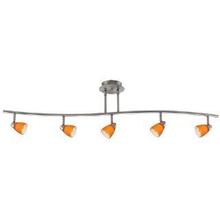 Cal Lighting SL 954 5 BS/AM Track Lighting with Amber Glass Shades, Brushed Steel Finish   Track Lighting Kits  