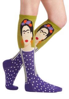 Frida Be Me Socks in Green and Purple  Mod Retro Vintage Socks