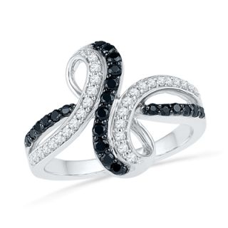 CT. T.W. Enhanced Black and White Diamond Infinity Bypass Ring in