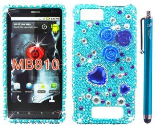 The Friendly Swede (TM) 3D Blue Diamond Pearl Flower Bling Case for Motorola Droid X MB810/MB870 + 4.5" Aqua Blue Stylus + Tool   In Retail Packaging Cell Phones & Accessories