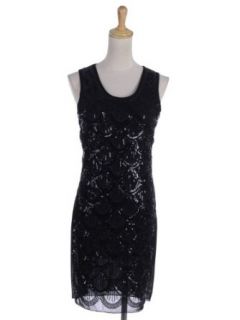 Anna Kaci S/M Fit Black Scallop Fish Scale Design Sequin Embellished Shift Dress
