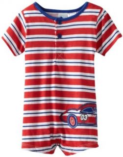 Baby Togs Baby Boys Infant Blue Striped Race Car Romper Clothing