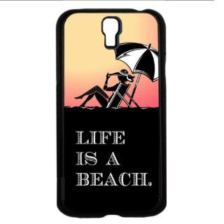 Life Is A Beach Famous Quote Woman On The Sand Sunset Beach Umbrella Samsung Galaxy S4 Hard Back Case Phone Cover Cell Phones & Accessories