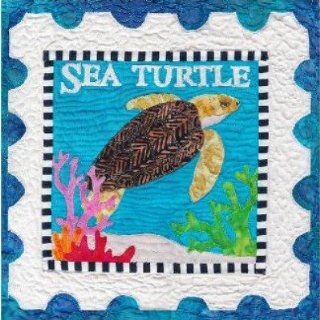Sea Turtle quilt pattern, colorful appliqued sea turtle quilt with postage stamp style border