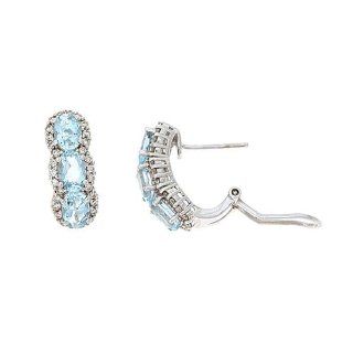 2.99CTW 14K White Gold Genuine Natural Aquamarine and Diamond French Clip Earrings Dangle Earrings Jewelry