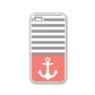 Anchor Coral and Grey Stripes White iphone 5c Case   For iphone 5c  Designer Cell Phones & Accessories