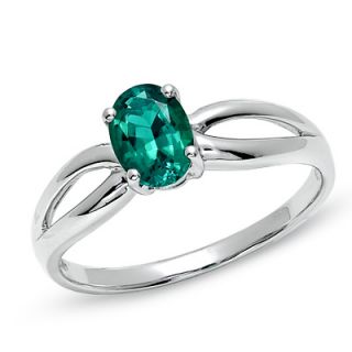 Oval Lab Created Emerald Split Shank Ring in 10K White Gold   Zales
