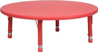 Flash Furniture YU YCX 005 2 ROUND TBL RED GG 45 Inch Round Height Adjustable Red Plastic Activity Table   Childrens Tables