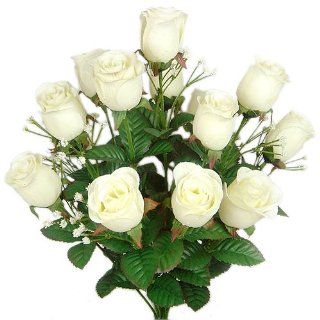 17" Elegant Raindrop Rose Bush Silk Flowers Wedding Bouquet Cream 989   Artificial Shrubs