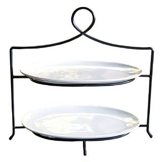 Mesa Home Products 2 Tier Buffet Stand with Oval Porcelain Platters  