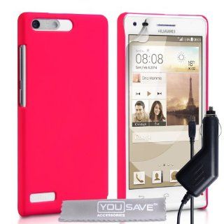 Yousave Accessories Huawei Ascend G6 Case (3G Model Only) Hot Pink Hard Hybrid Cover With Car Charger Cell Phones & Accessories