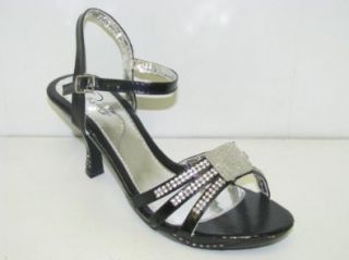 Women's Rosette Rhinestone Dress Sandals "Cedar 01"   Black Shoes