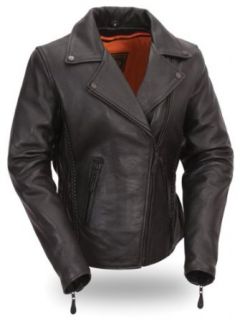 Womens Black Leather Hourglass Shape Biker Jacket Clothing