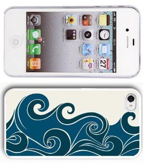Apple iPhone 4 4S 4G White 4W242 Hard Back Case Cover Color Abstract Blue Stylized Waves Cell Phones & Accessories