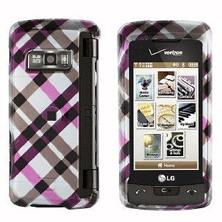 PINK WITH BROWN CROSS PLAID SNAP ON HARD SKIN FACEPLATE PHONE SHIELD COVER CASE FOR LG ENVY TOUCH VX11000 + BELT CLIP Cell Phones & Accessories