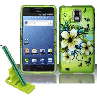 5 items combo for AT&T Samsung Infuse i997 Green Hawaiian White Flower Rubberized Snap on Hard Cover Shield Case, aluminum capacitive stylus pen, adjustable mini phone stand, screen protector film, case opener tool Cell Phones & Accessories