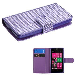 Synthetic Leather Purple Full Diamond Bling Flip Cover Pouch W/ Wallet Card ID Holder For Nokia Lumia 521 (StopAndAccessorize) Cell Phones & Accessories