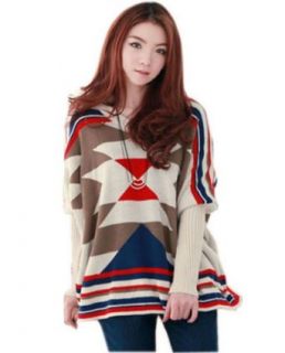 Zehui Womens Retro Ethnic Customs Geometric V neck Loose Tops Sweater Knits Over Size
