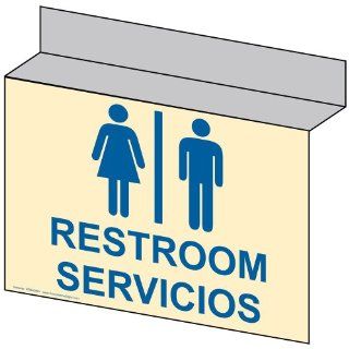 Restroom With Symbol Sign RRB 6990Ceiling BLUonIvory Restrooms  Business And Store Signs 