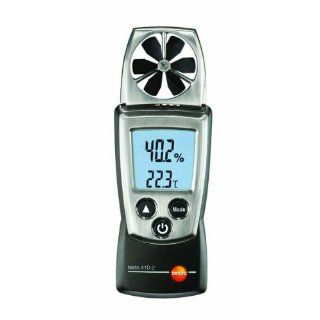 Testo 410 2 Digital Pocket Vane Anemometer, 0.4 to 20 m/s Velocity,  10 to +50 C Temperature, 0 to 100% RH Science Lab Anemometers