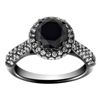 6.00 TCW 18k White Black Gold Round Cut AAA Black Diamond Engagement Ring Jewelry