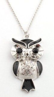 2 Pieces of Silver with Black Angry Owl Pendant with a 30 Inch Rope Chain Iced Out Necklace Jewelry