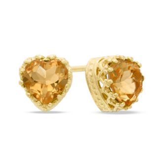 0mm Heart Shaped Citrine Crown Earrings in Sterling Silver with 14K