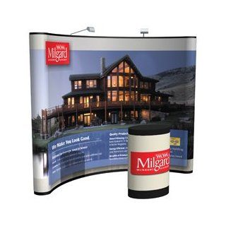 Deluxe 10' Curved Floor Trade Show Pop Up Display Booth Kit and Podium/Case with Full Color Mural Wraps.  