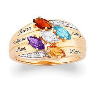 18K Gold Plate Simulated Marquise Birthstone Family Ring with Diamond