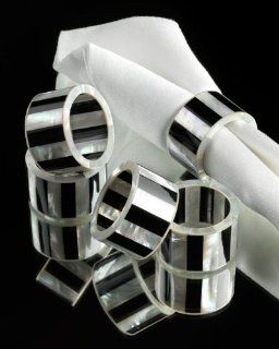 Pearl White and Black Deco Stripe, Mother of Pearl Napkin Rings (set of 2 rings)  