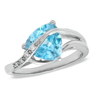 0mm Trillion Cut Swiss Blue Topaz and Diamond Accent Ring in