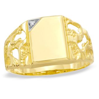 Mens Diamond Accent Rectangle Signet Nugget Ring in 10K Gold   Zales