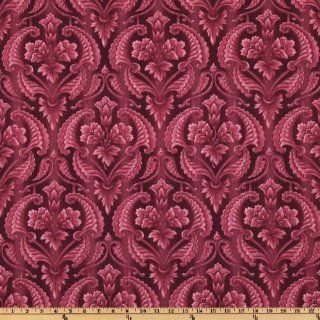 44'' Wide Aubrielle Heart Flower Damask Red Fabric By The Yard