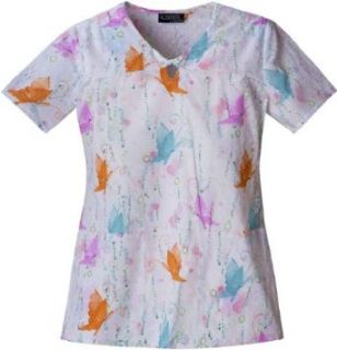 Runway by Cherokee 3849 Women's V Neck Scrub Top Butterfly Reign Large Clothing