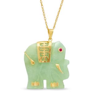 Jade Elephant Pendant in 10K Gold with Ruby Accent   Zales