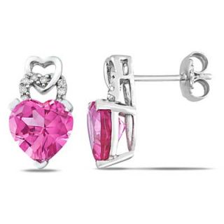 0mm Heart Shaped Lab Created Pink Sapphire and Diamond Accent