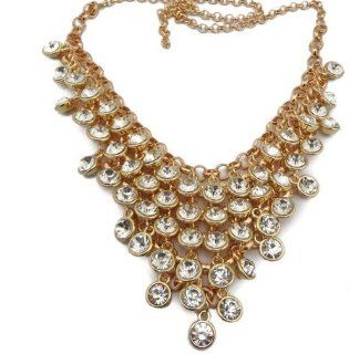 Ladies golden Metal Multi Layers Crystal Tassels Choker Bib Necklace(WIIPU 1233) Y Shaped Necklaces Jewelry